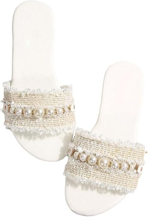 <a href="https://amzn.to/4oLUMba" data-type="link" data-id="https://amzn.to/4oLUMba">BEAUDRM Women's Pearls Chain Flat Sandals Dressy Open Toe Slip On Flats Summer Casual Outdoor Slide Sandals</a>
