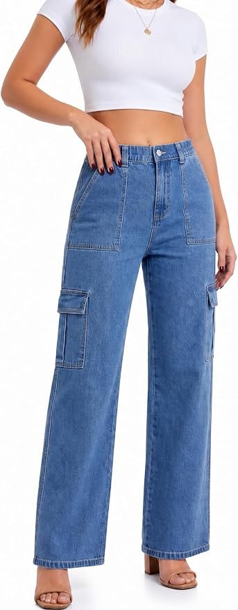 <a href="https://amzn.to/4wAO8XN">Inno Cargo Jeans for Women, Straight Leg Denim with Elastic Waist, 28/31/34/36 Inseams, Petite to Extra Tall</a>