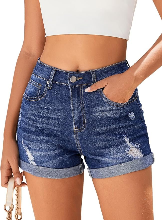 <a href="https://amzn.to/3SCsi7W" data-type="link" data-id="https://amzn.to/3SCsi7W">Bosmeer Women's Mid-High Rise Ripped Denim Shorts Stretchy Distressed Jean Shorts with Pockets Folded Hem Casual Summer Jorts</a><br>